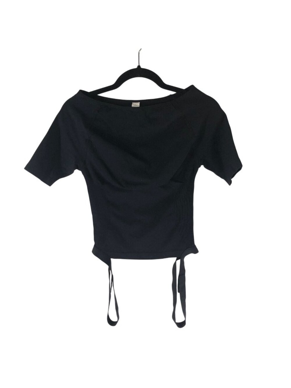 Halara Black Solid Short Sleeve Pullover Top With Adjustable Straps Size M